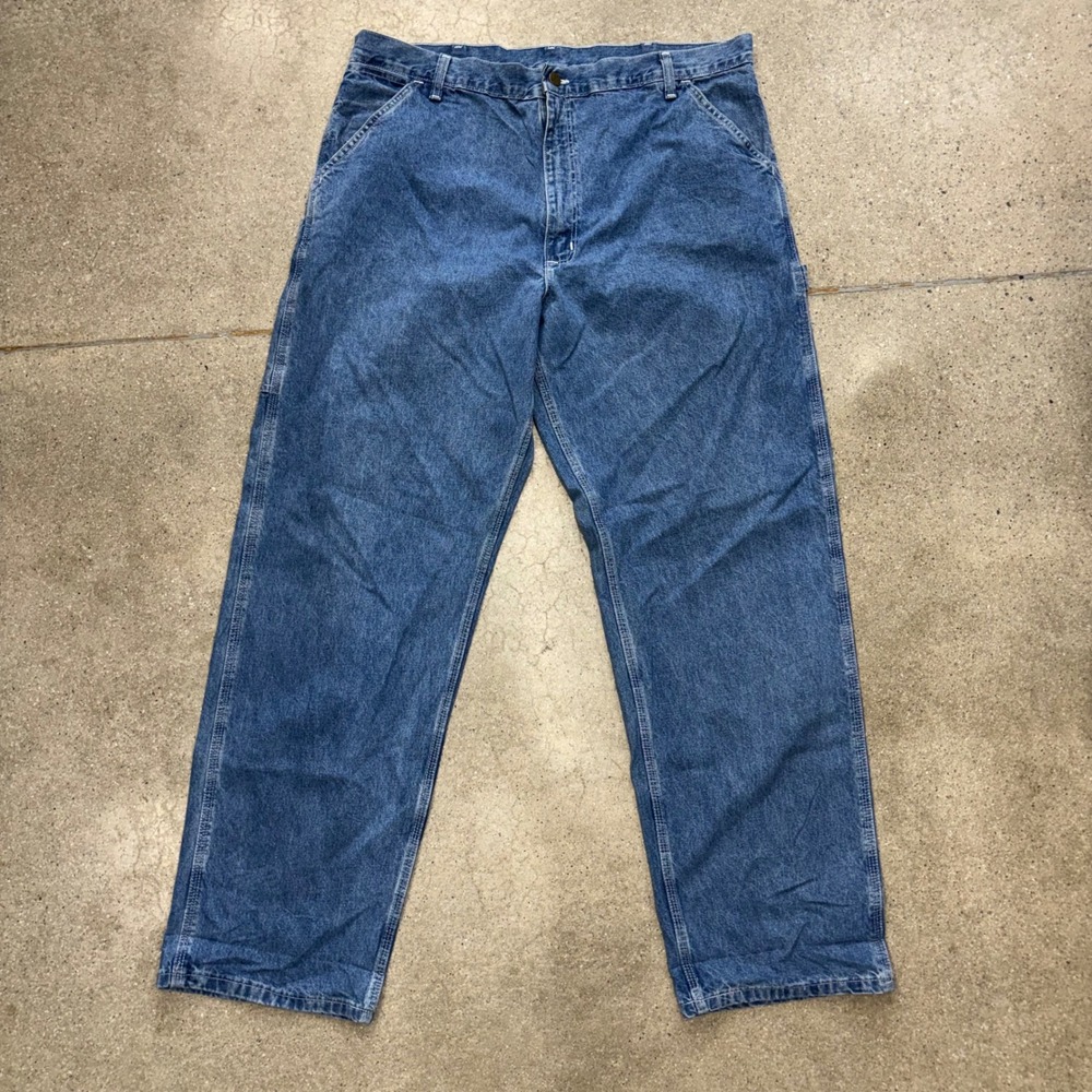 Carhartt Mens 40x32 Carpenter Jeans Blue Denim Work Pants USA Made Grungy Indigo
